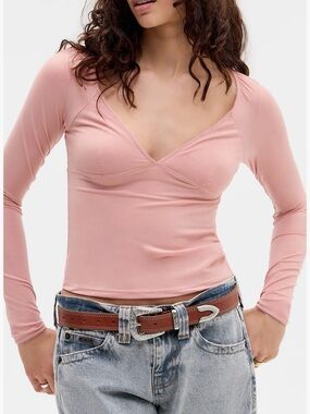 BDG Blush Pink Long-Sleeve V-Neck Top